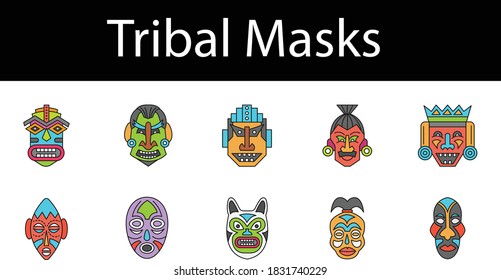 Vector set african ethnic tribal masks stock vector royalty free