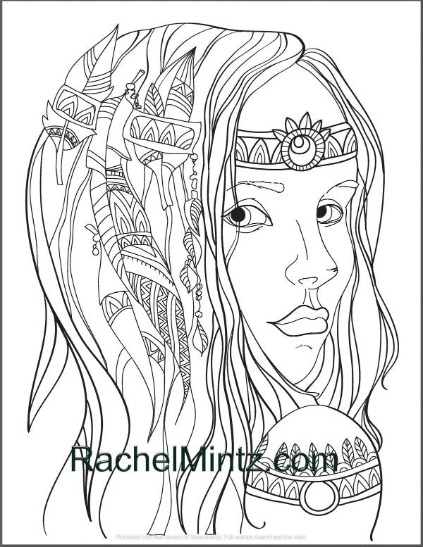 Native american beauty coloring page â rachel mintz coloring books