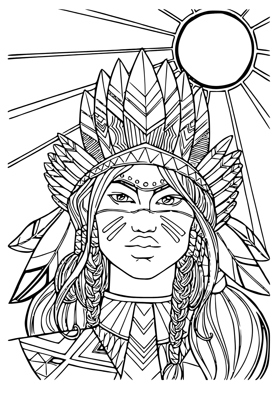 Free printable native american sun coloring page for adults and kids