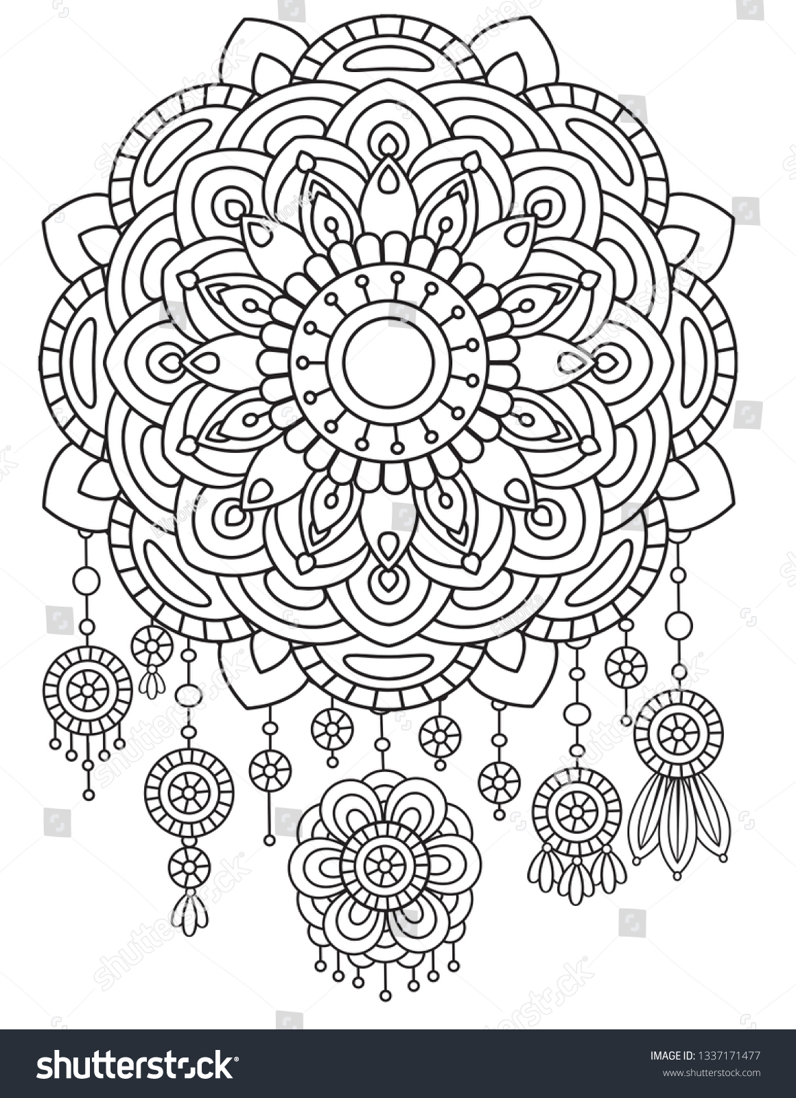 Adult coloring page dreamcatcher fmandalas flowers stock vector royalty free