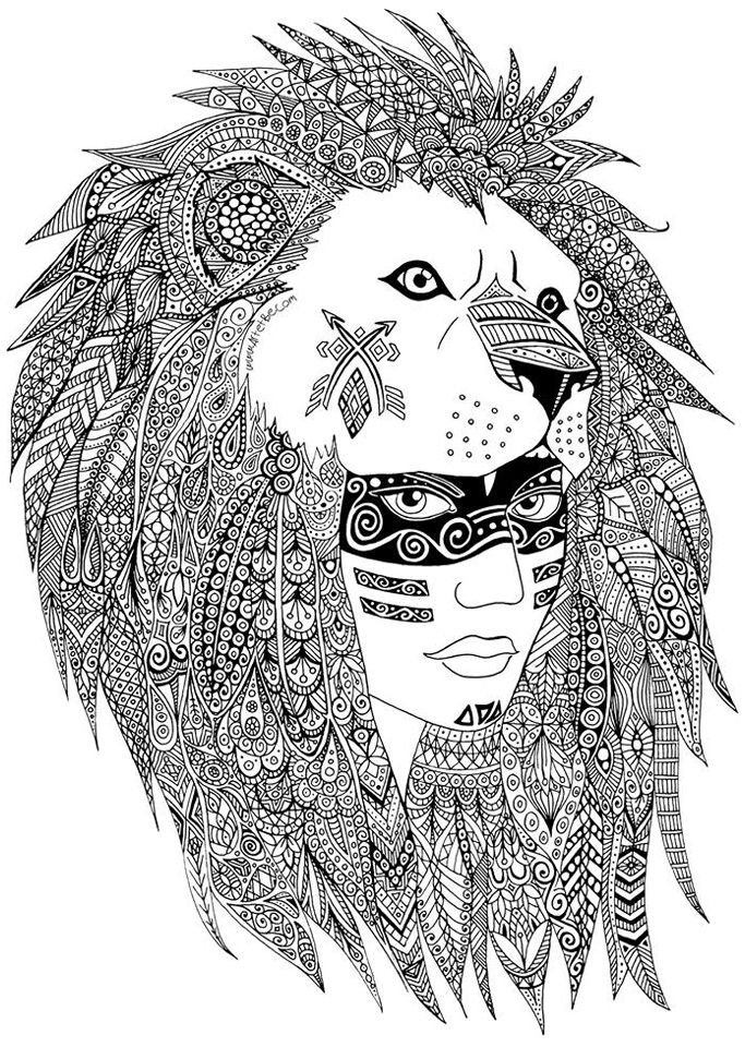 A leader of a native american tribe maked with hearts and zentanglesfrom the gallery zentangleâ adult coloring book pages coloring pages adult coloring pages