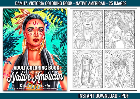 Damita victoria native american adult coloring book coloring book for women for relaxation digital coloring pages instant download pdf download now