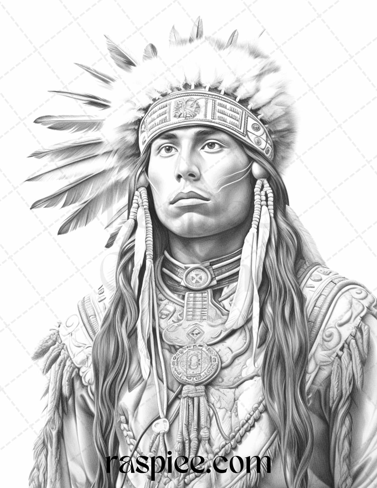 Native american portrait grayscale coloring pages printable for adults â coloring