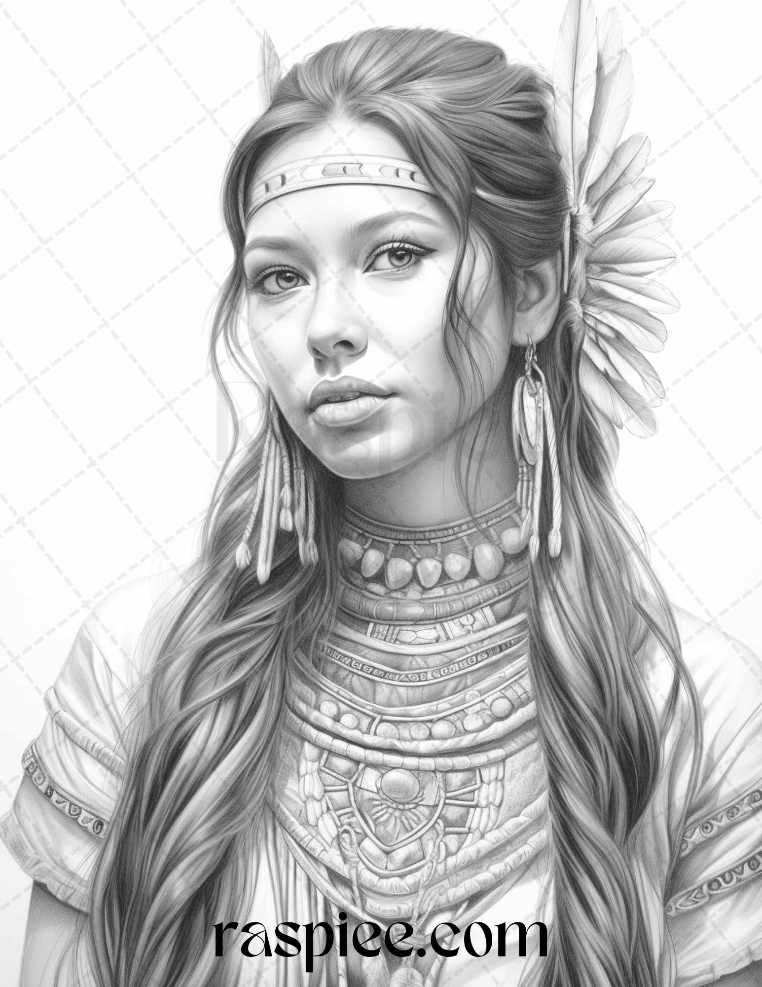 Native american portrait grayscale coloring pages printable for adults â coloring