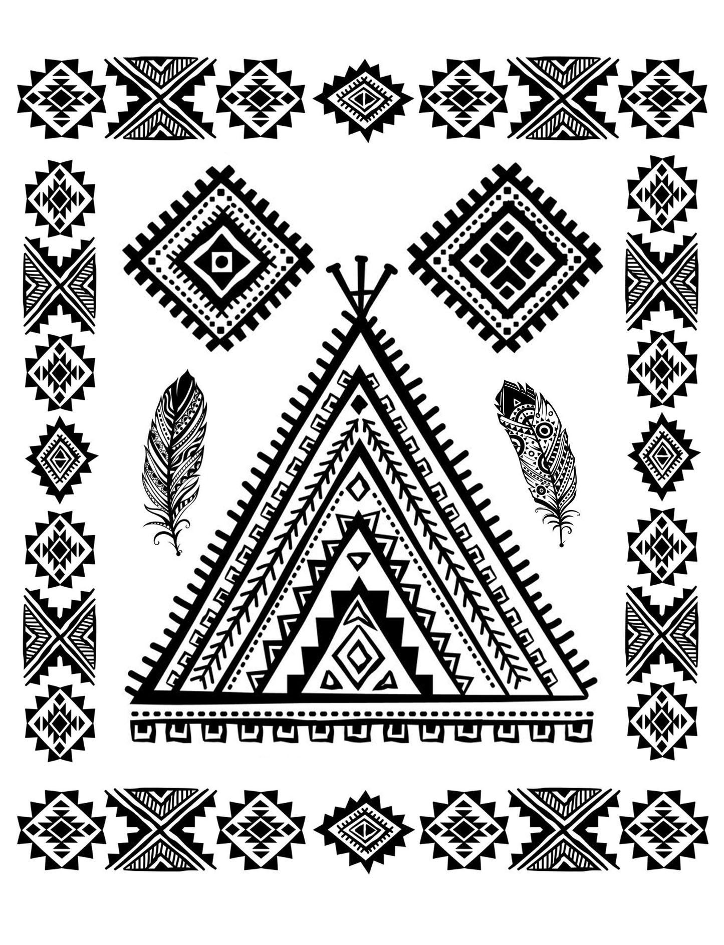 Native american abstract symbols and feather