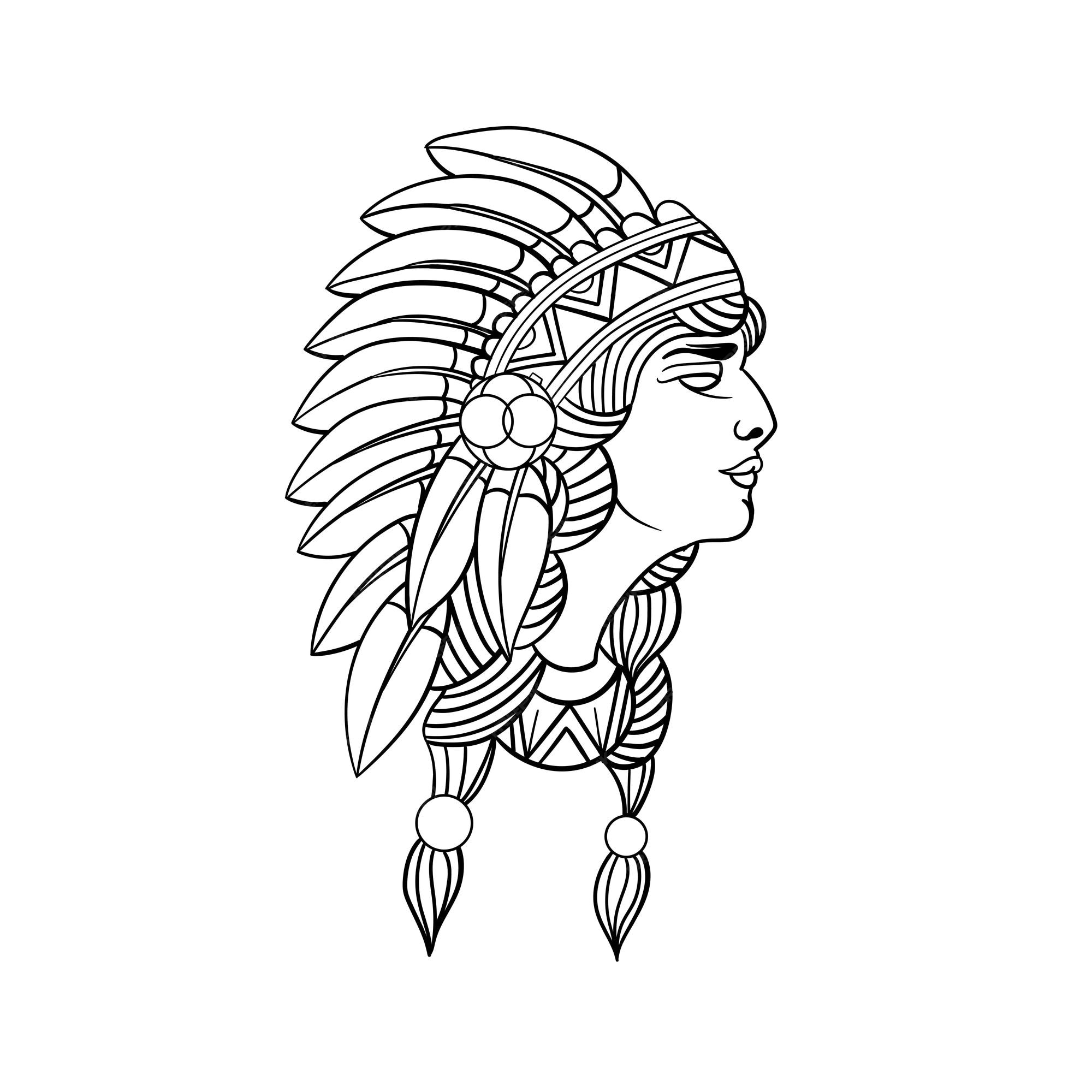 Premium vector native american woman outline suitable for coloring book