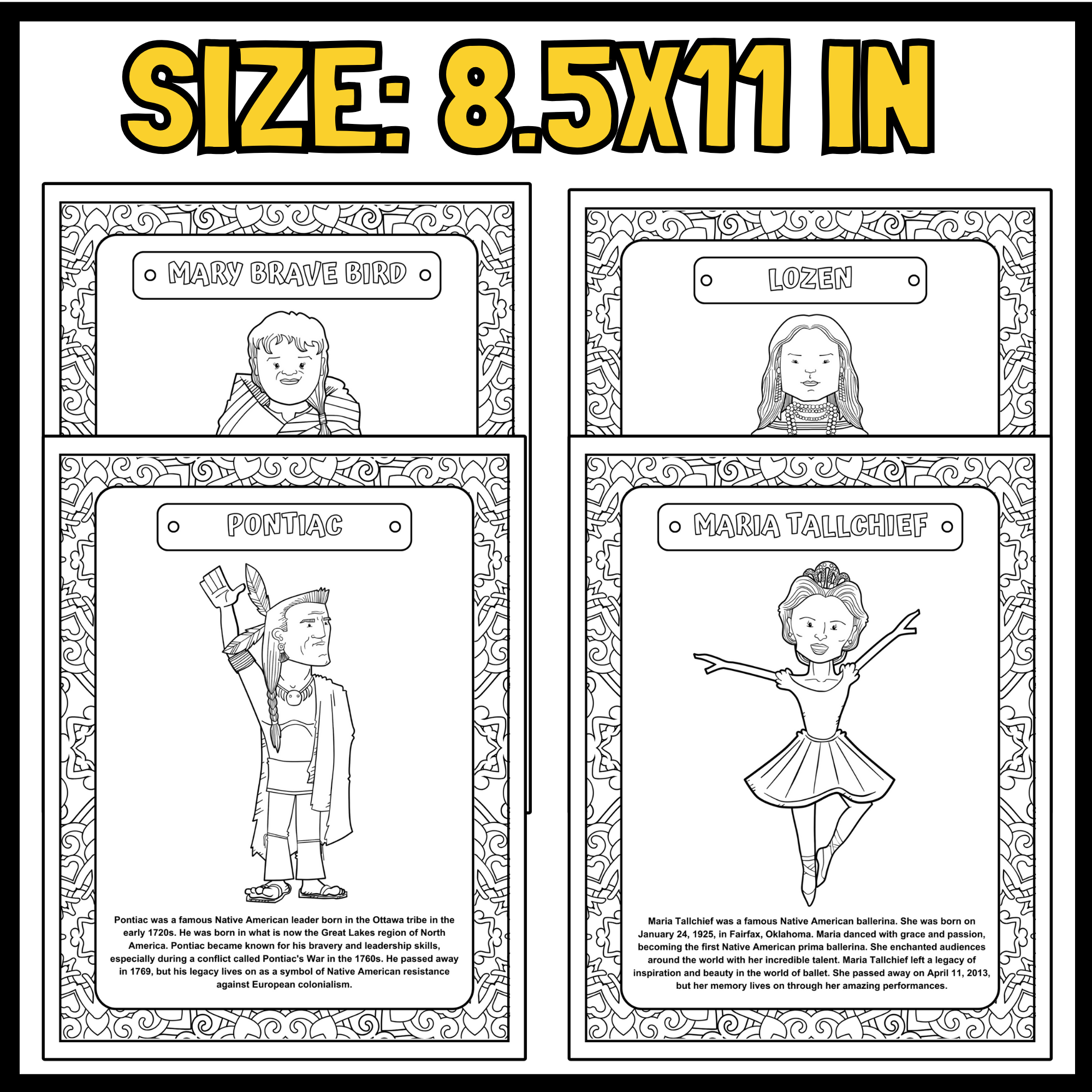 Native american heritage leaders biography coloring pages bulletin board ideas made by teachers