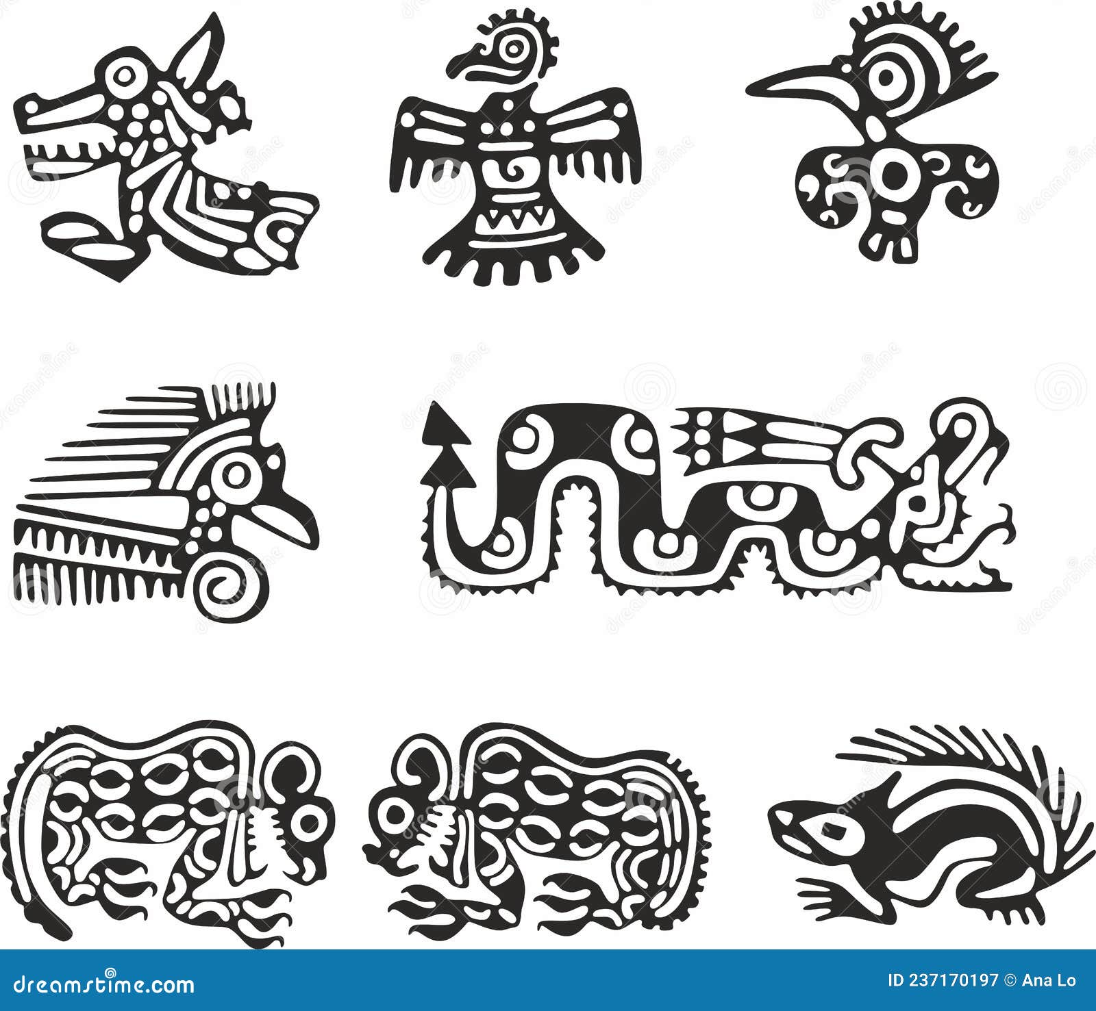 Vector set of native american symbols aztec maya inca stock vector