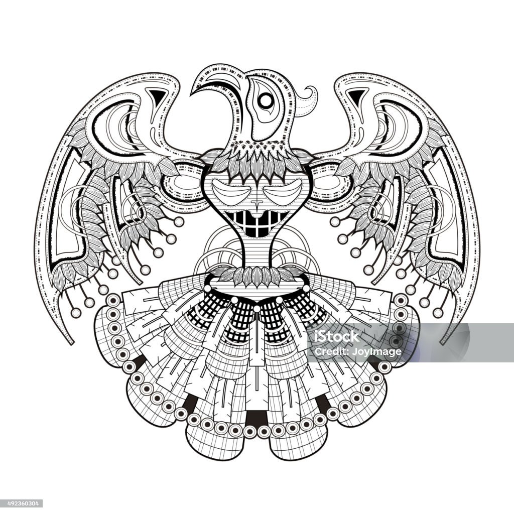 Mystery bird totem coloring page stock illustration