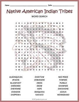 Native american tribe names word search puzzle worksheet activity native american words native american tribe names native american tribes