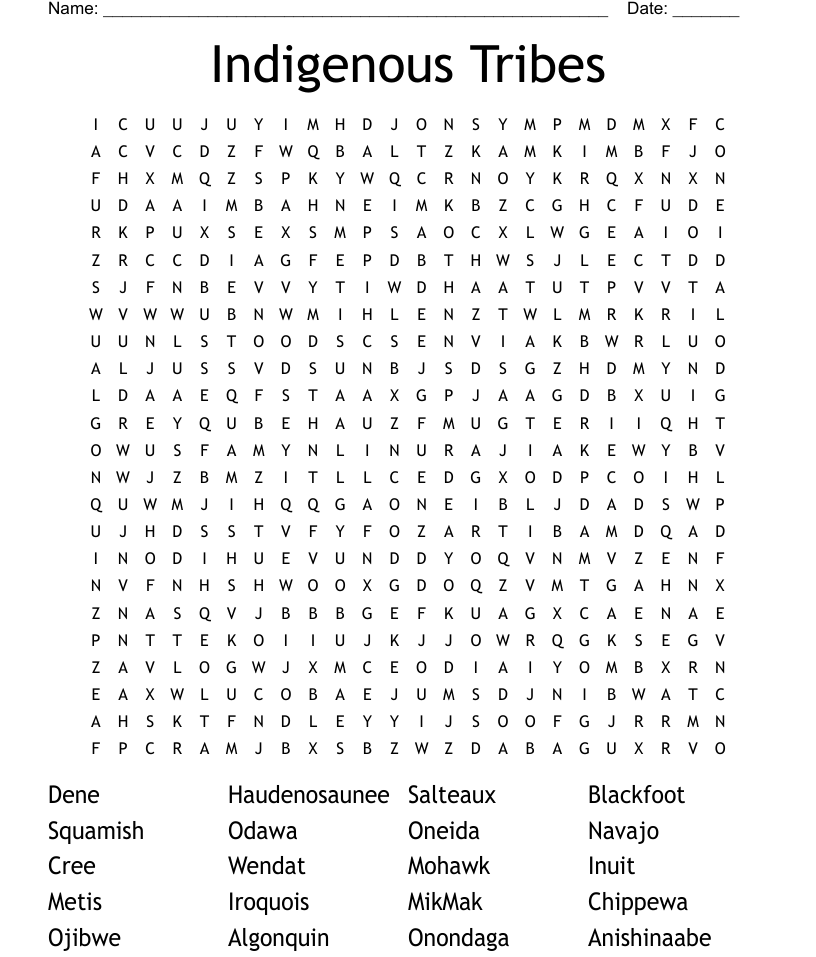 Indigenous tribes word search