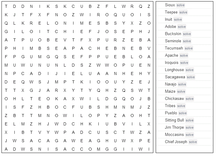 Word search native americans printable version