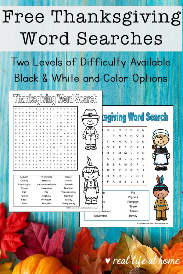 Thanksgiving word search for kids free printables