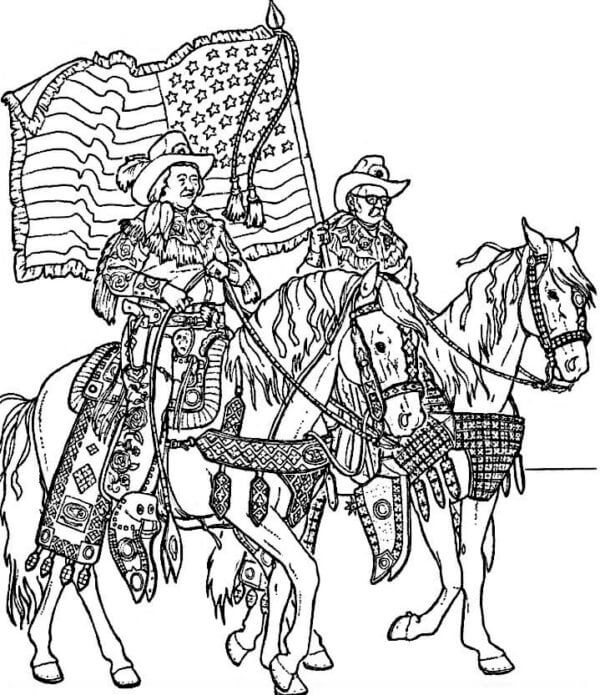 Dressed soldiers on horseback coloring page