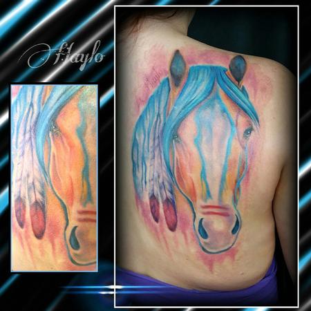 Watercolor style custom native american war horse by haylo