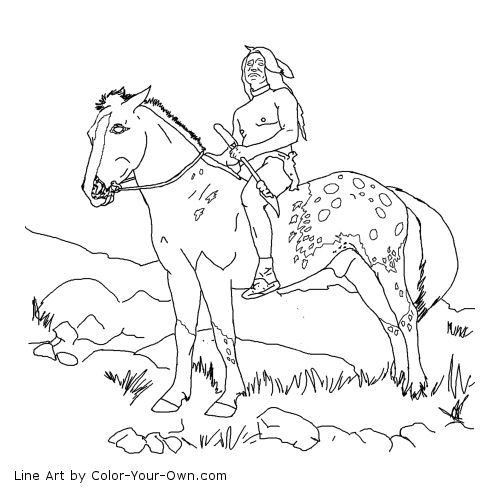 Nez perce native american on appaloosa horse coloring page