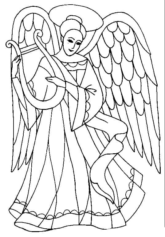 Angel with a harp coloring page