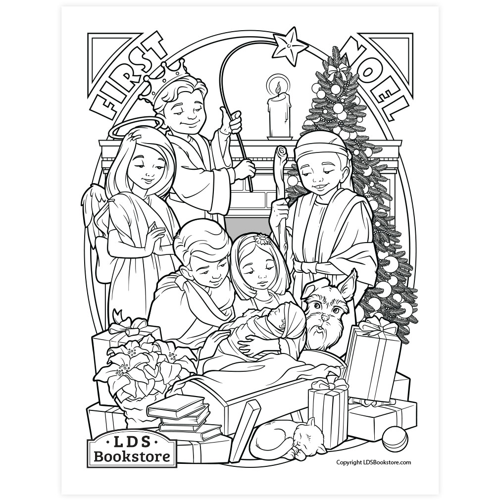 Family nativity coloring page