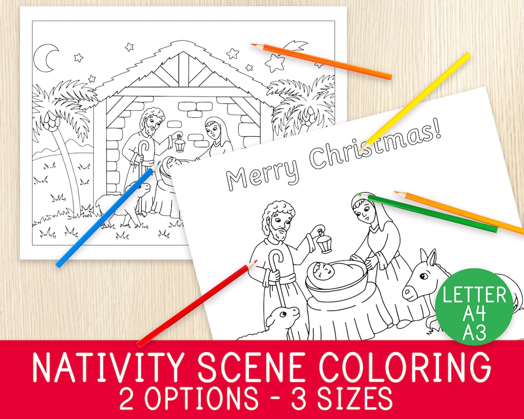 Nativity scene coloring pages holy family birth of jesus coloring christmas activity preschool kindergarten christmas busy book pages download now