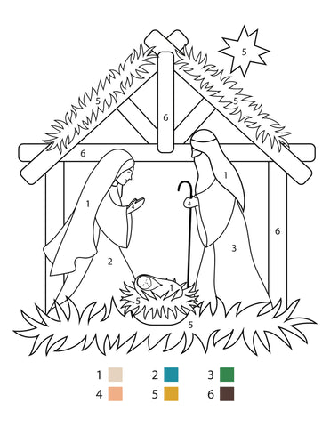 Nativity scene color by number