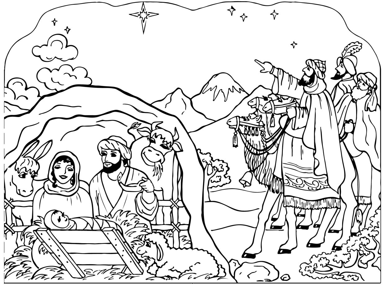 Printable free and easy nativity scene coloring pages