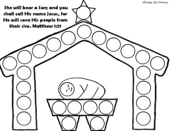 Nativity paint dots coloring sheet by choose joy mama tpt