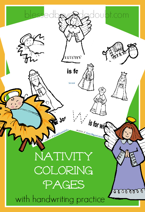 Free nativity coloring pages with handwritingsuper cute