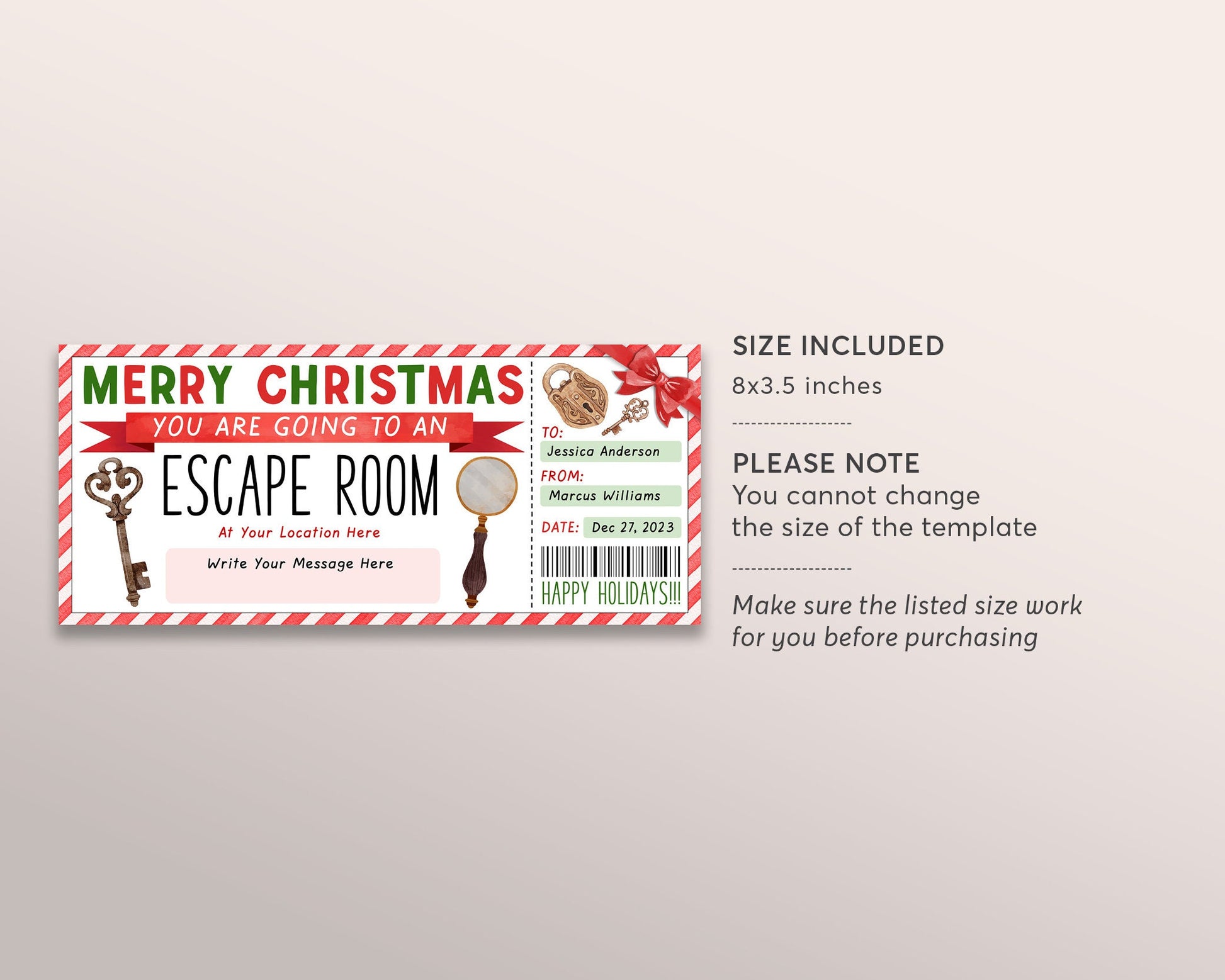 Christmas escape room ticket editable template surprise holiday game â puff paper co