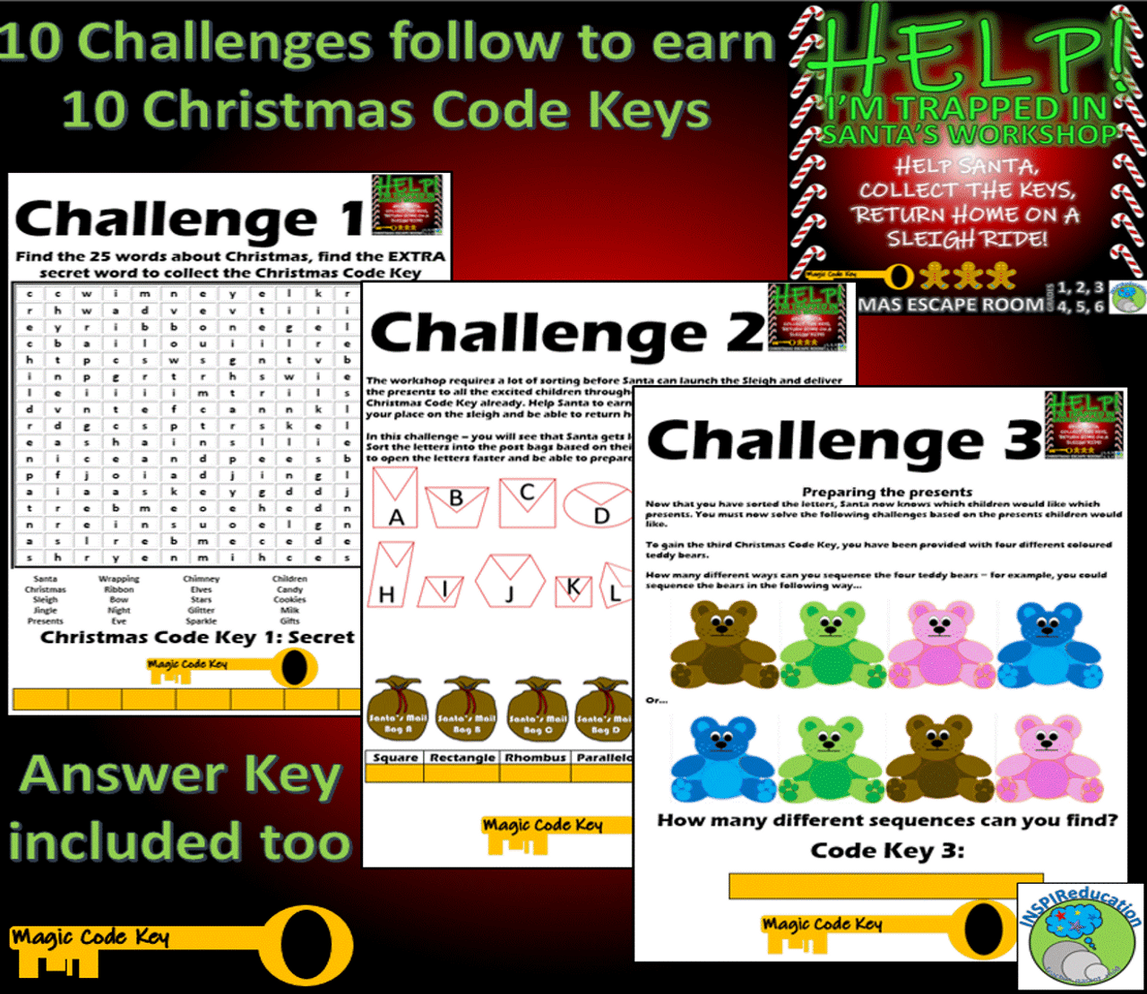 Christmas escape room challenges answer key student workbook