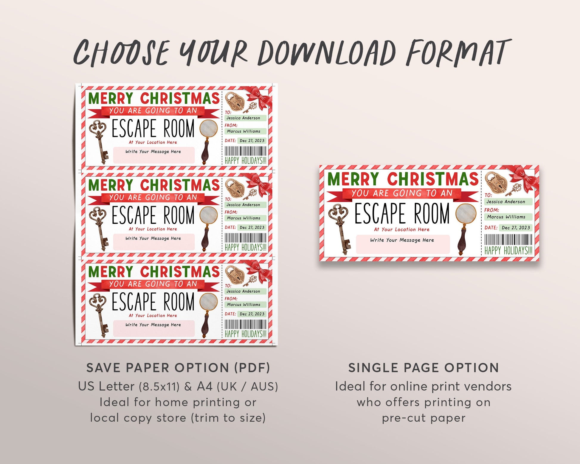 Christmas escape room ticket editable template surprise holiday game â puff paper co