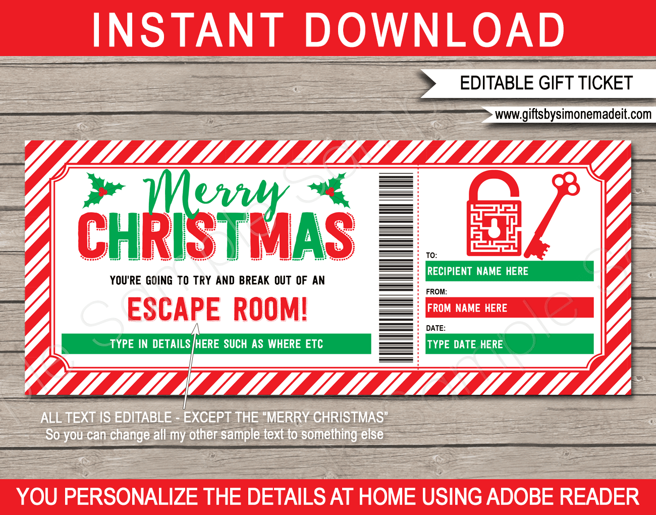 Christmas escape room ticket template gift voucher certificate