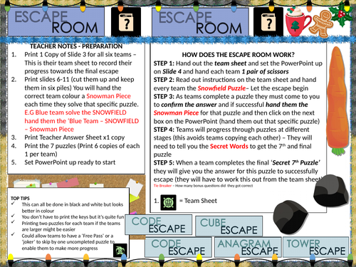 Primary christmas escape room teaching resources