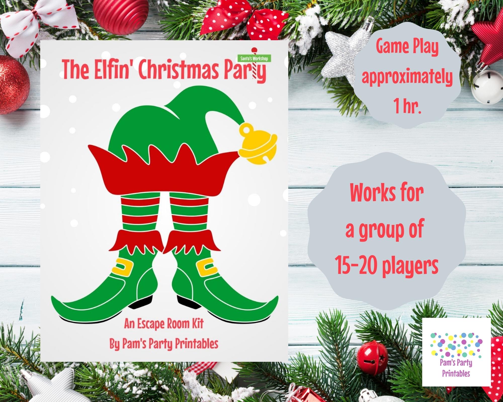 The elfin christmas party â a diy escape room kit christmas game friendsgivingfamily team building office party game up to players pams party place