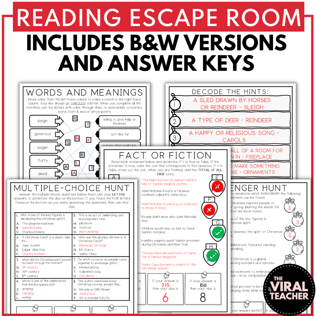 Christmas escape room and close reading strategies christmas reading activities made by teachers