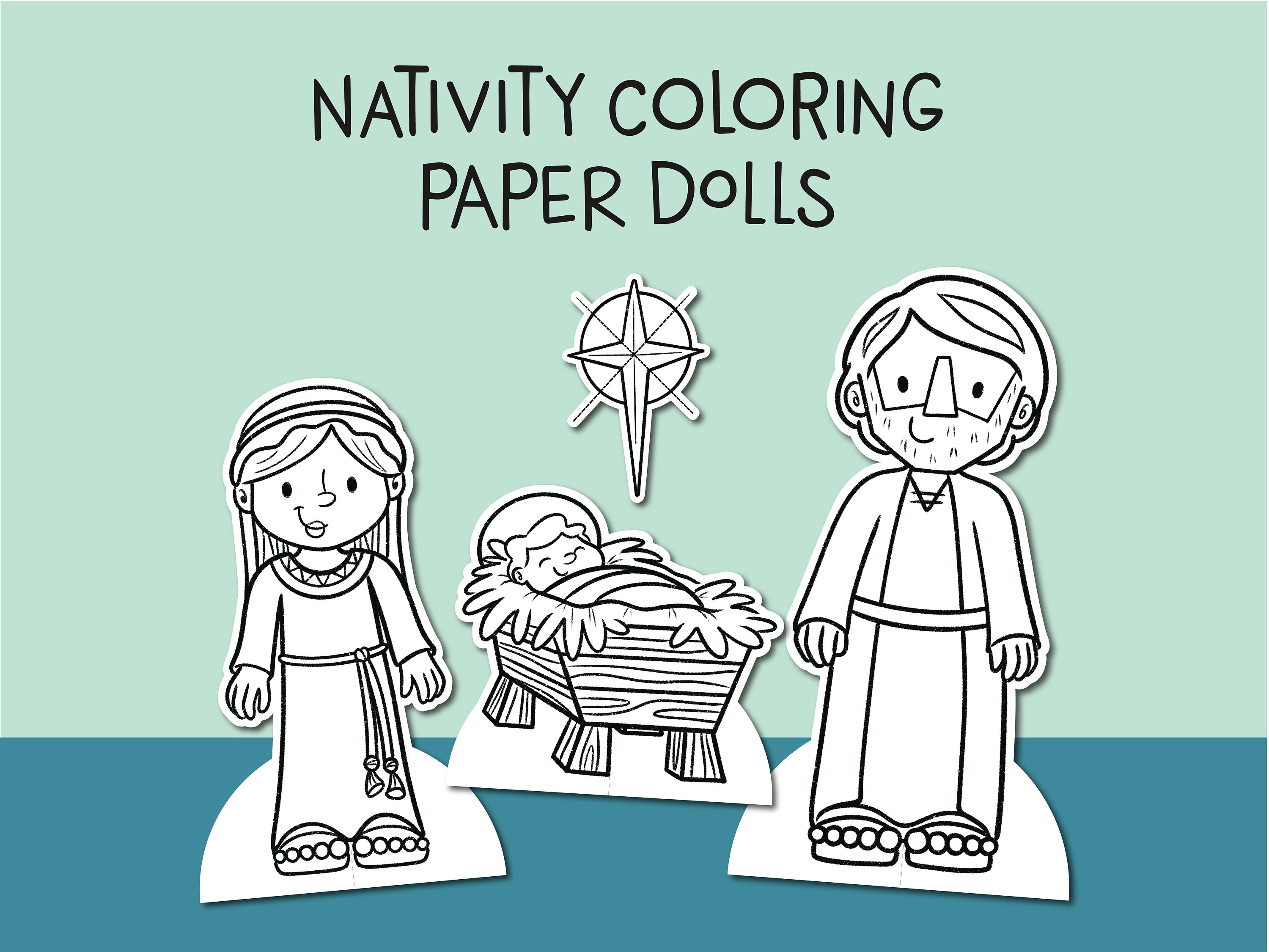 Christmas nativity paper dolls nativity printable coloring pages religious christmas activity christian christmas color digital download