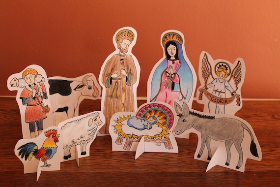 Nativity scene craft paper dolls jesus manger advent christmas coloring page kids catholic printable christian instant digital download