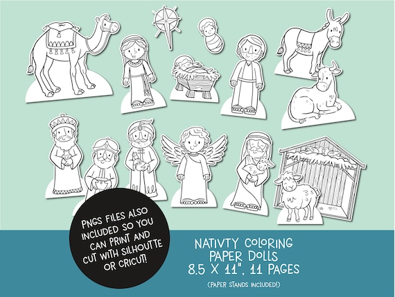 Christmas nativity paper dolls nativity printable coloring pages religious christmas activity christian christmas color digital download