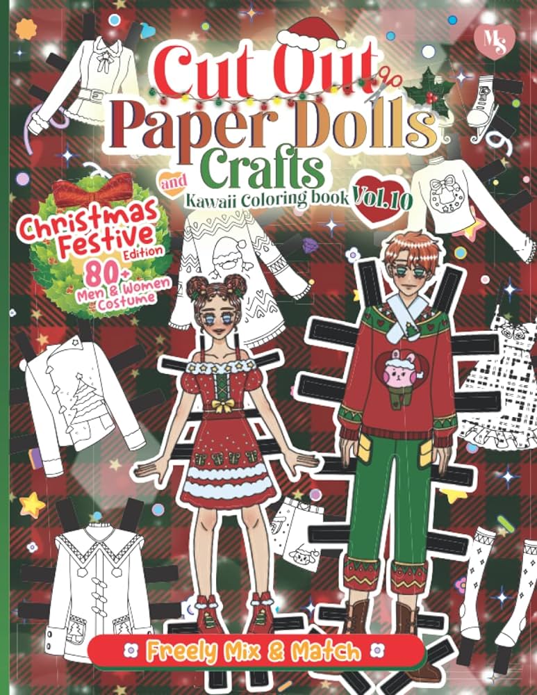 Cut out paper dolls and crafts kawaii loring book christmas festive edition men and