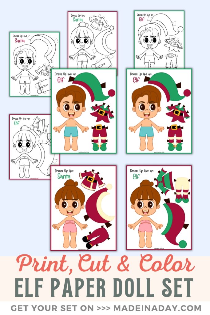 Christmas elf printable paper doll set made in a day