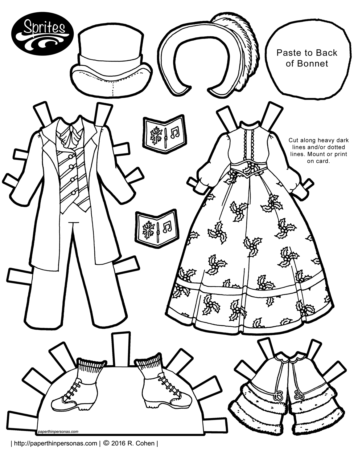 Sprites paper dolls get dickens caroling costumes for the holidays