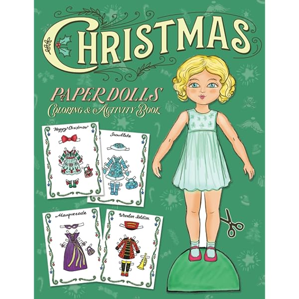 Christmas paper dolls coloring and activity book features vintage
