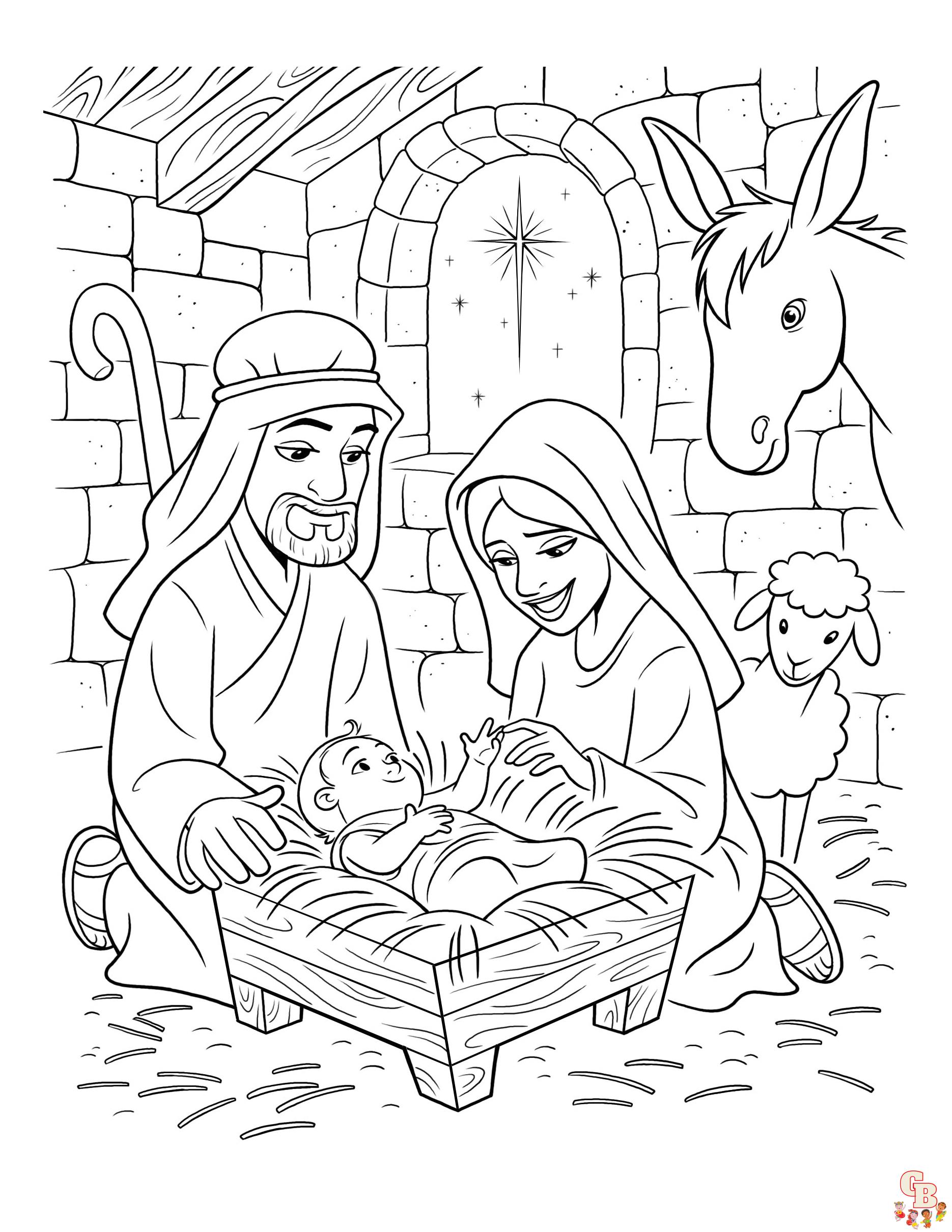 Printable free and easy nativity scene coloring pages