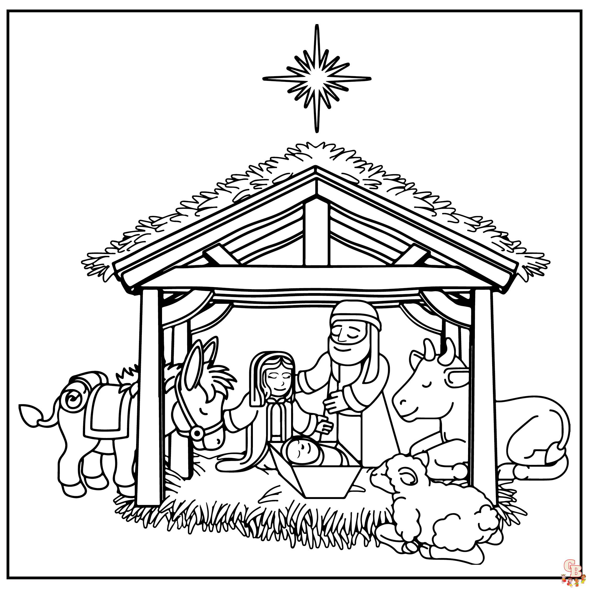 Printable free and easy nativity scene coloring pages