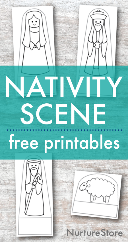 Free printable nativity set for children to lor