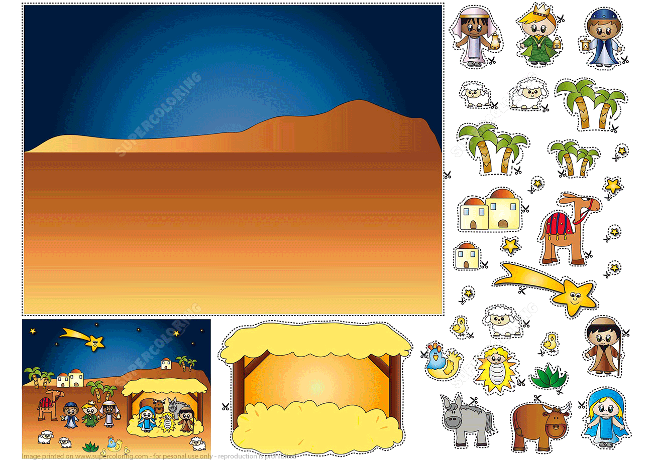 Nativity scene cut out paper set free printable papercraft templates