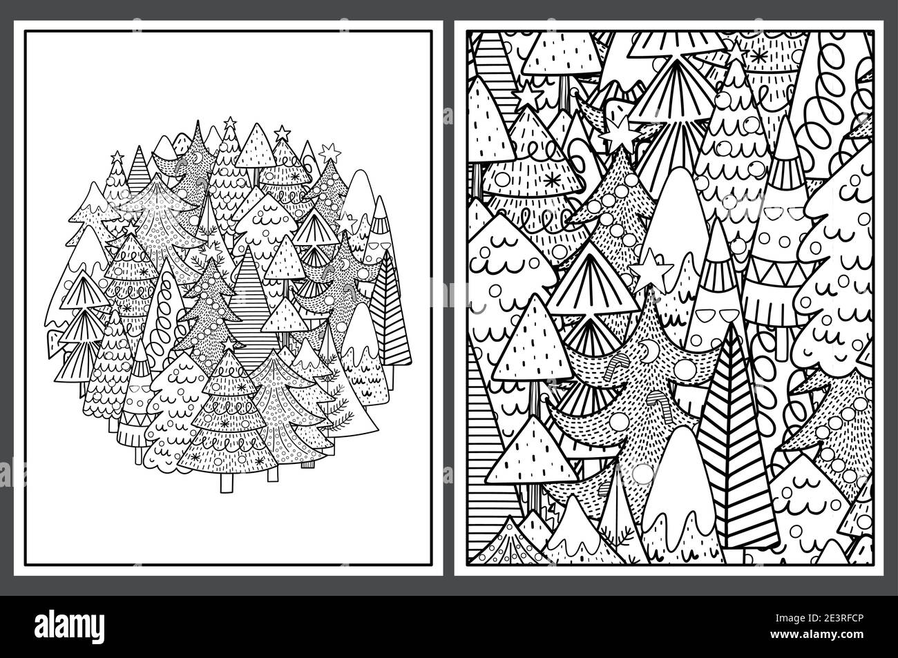 Coloring pages set with cute christmas trees doodle winter templates stock vector image art