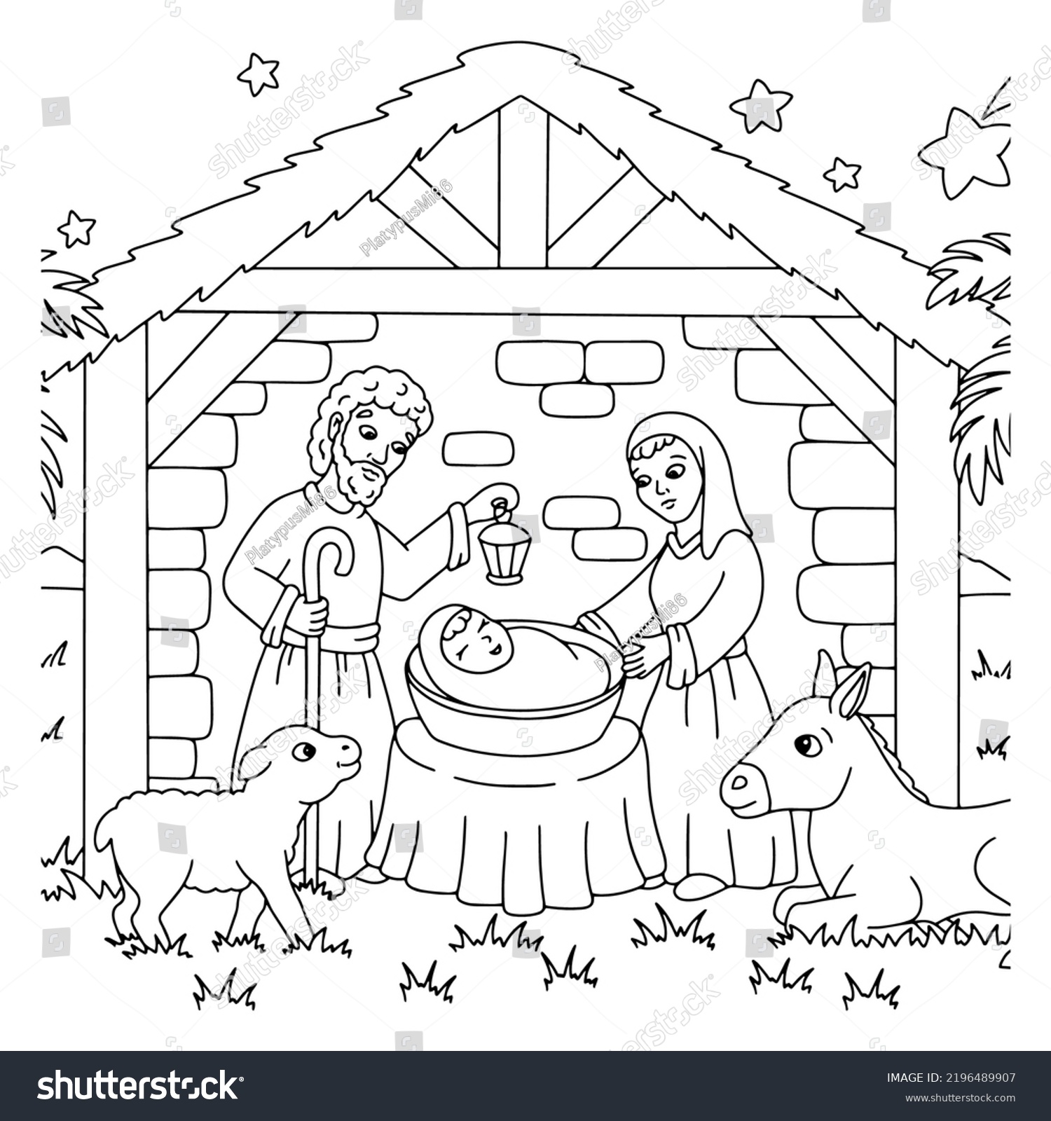 Nativity scene coloring book page kids stock vector royalty free