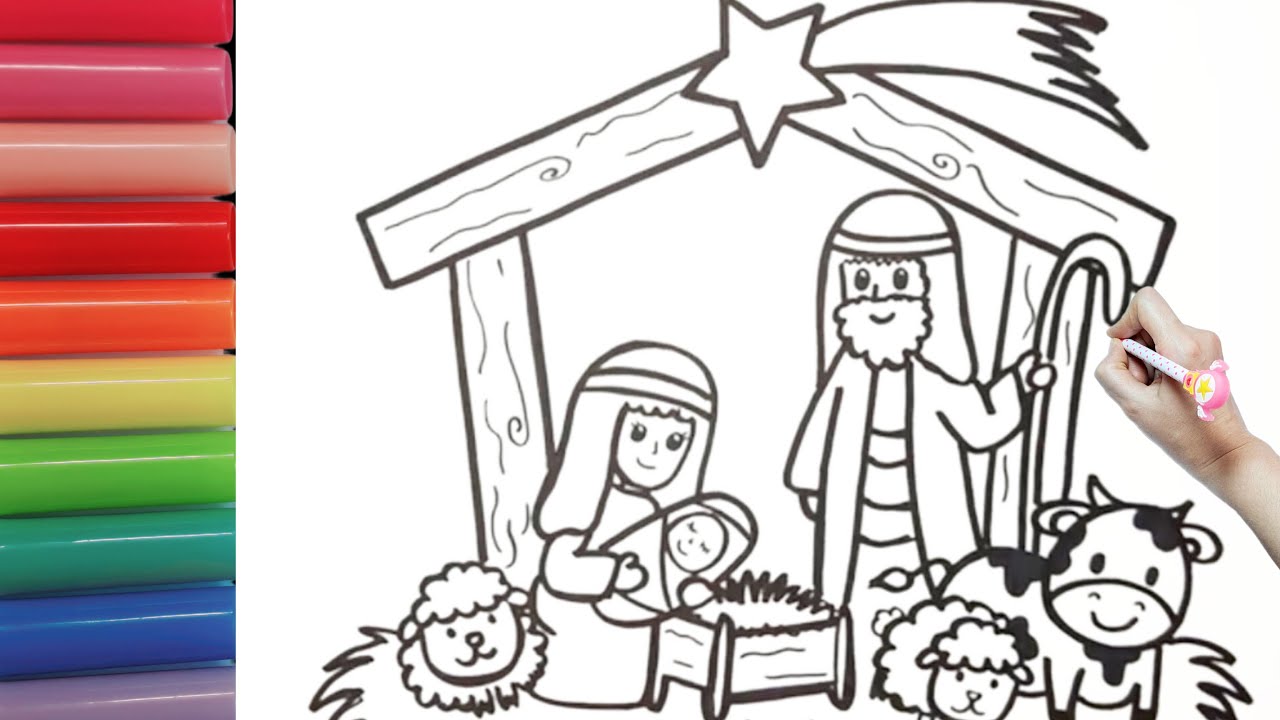 Drawing and coloring nativity scene of bethlehem christmas drawings for kids ððð