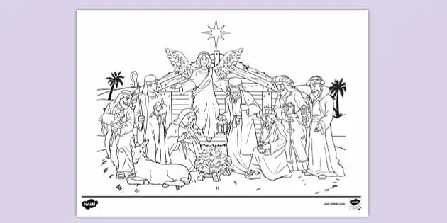 Nativity scene colouring pages teacher made