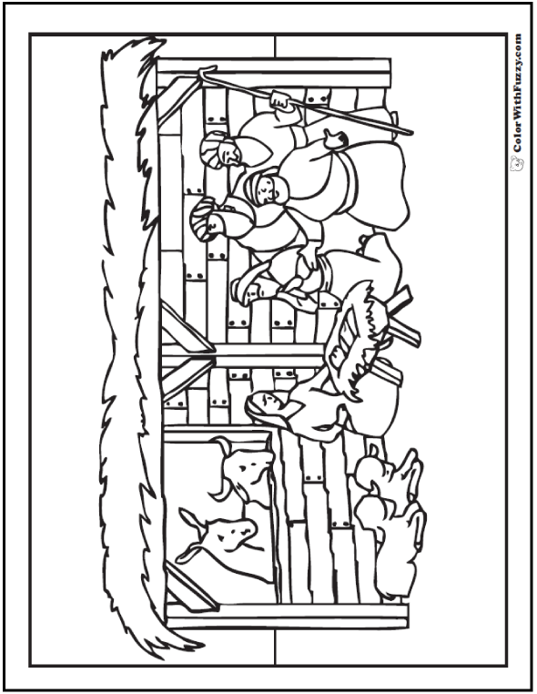 Christmas nativity coloring page stable scene